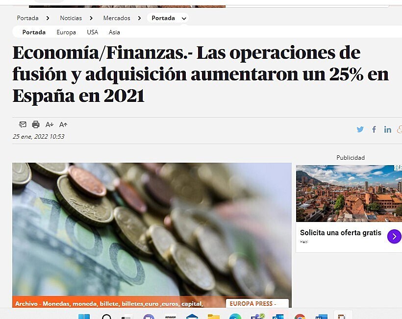 Las operaciones de fusin y adquisicin aumentaron un 25% en Espaa en 2021